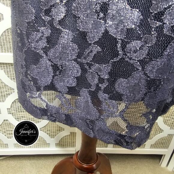 Coldwater Creek NWT Metallic Slate Gray Floral Lace Twisted Waist Dress Size 14 - Picture 7 of 13